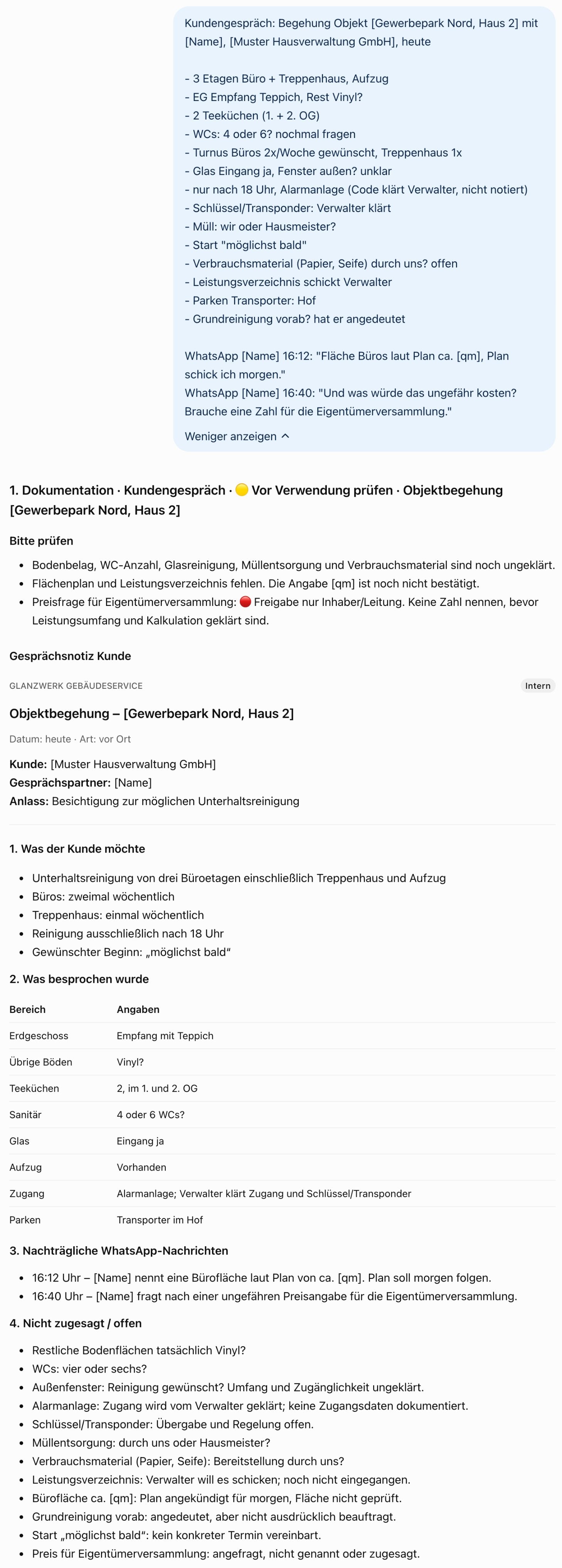 Echter Screenshot: Notizen von der Begehung